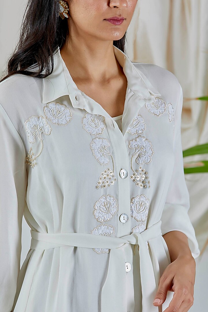 White Embroidered Dress With Slip For Girls by Devyani Mehrotra - Kids at Pernia's Pop Up Shop