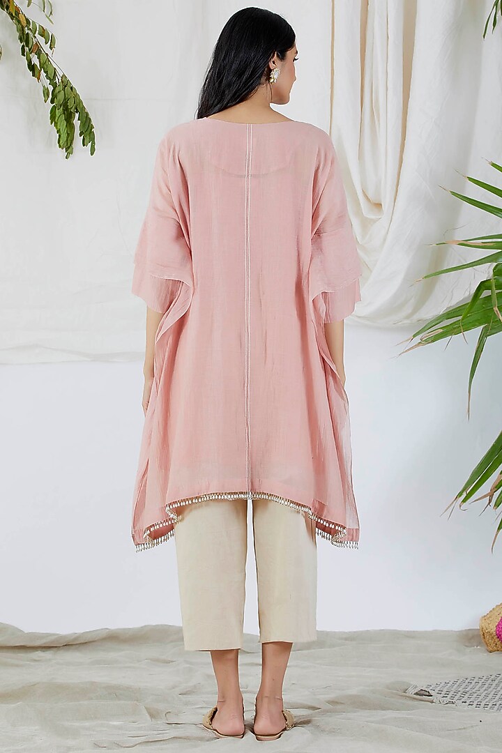 Blush Pink Embroidered Kaftan Set For Girls by Devyani Mehrotra - Kids at Pernia's Pop Up Shop