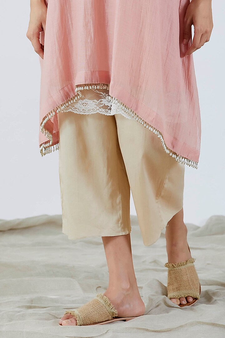 Blush Pink Embroidered Kaftan Set For Girls by Devyani Mehrotra - Kids at Pernia's Pop Up Shop