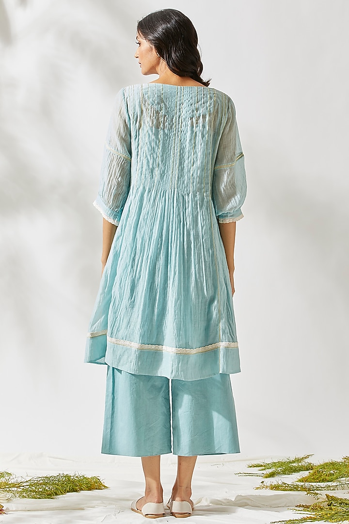 Sky Blue Embroidered Tunic Set For Girls by Devyani Mehrotra - Kids at Pernia's Pop Up Shop