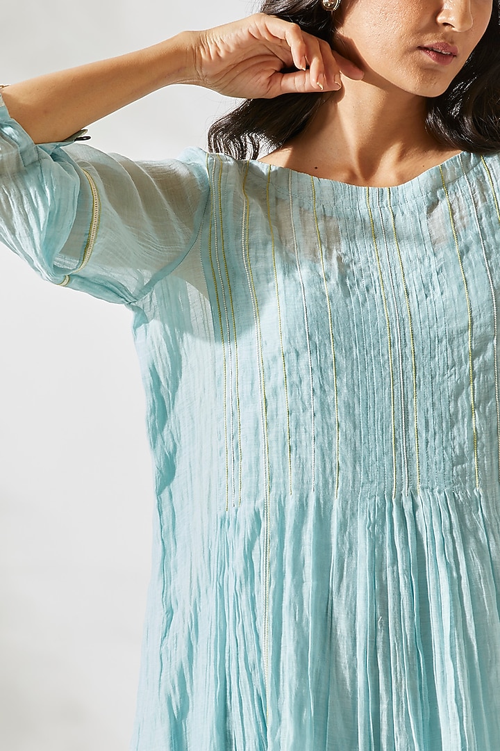 Sky Blue Embroidered Tunic Set For Girls by Devyani Mehrotra - Kids at Pernia's Pop Up Shop