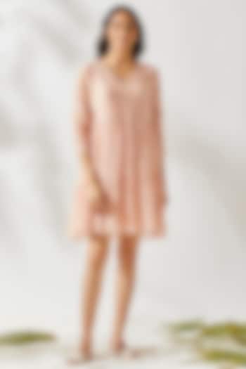 Blush Pink Tiered Boho Dress For Girls by Devyani Mehrotra - Kids