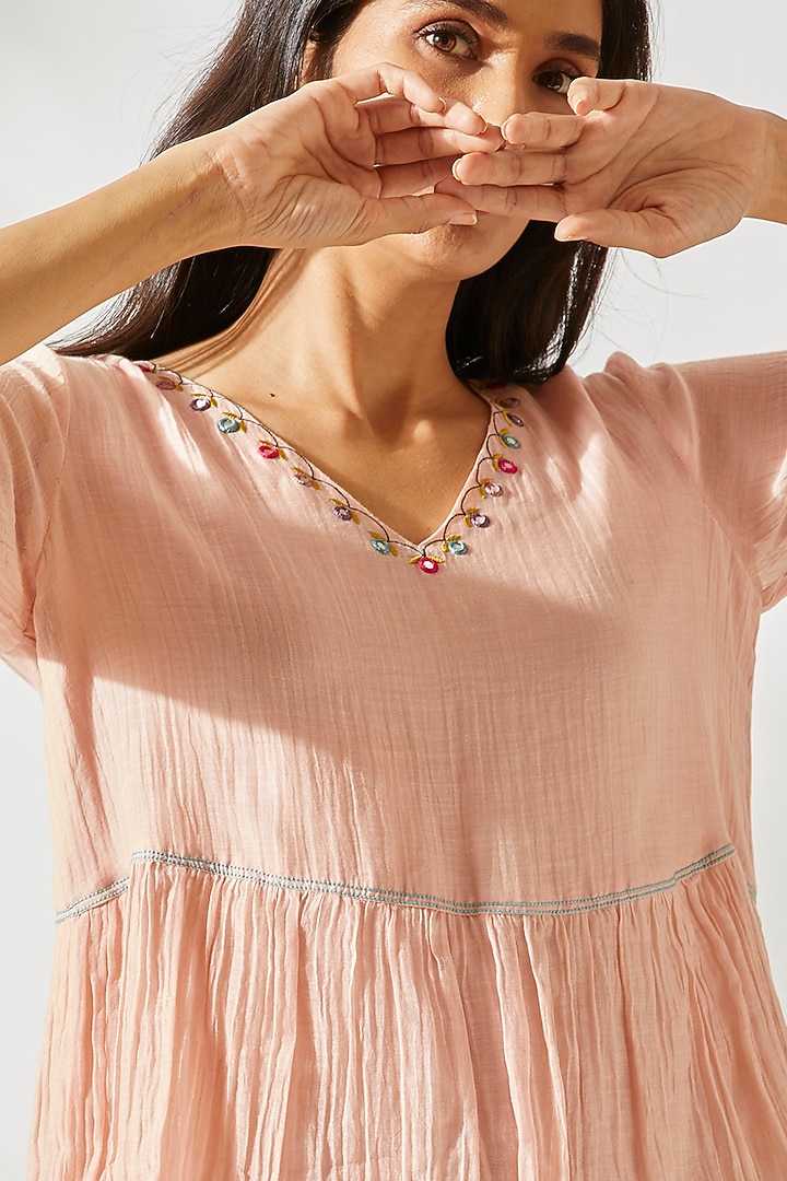 Blush Pink Tiered Boho Dress For Girls by Devyani Mehrotra - Kids at Pernia's Pop Up Shop