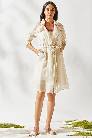 Ivory Boho Jacket Dress For Girls by Devyani Mehrotra - Kids