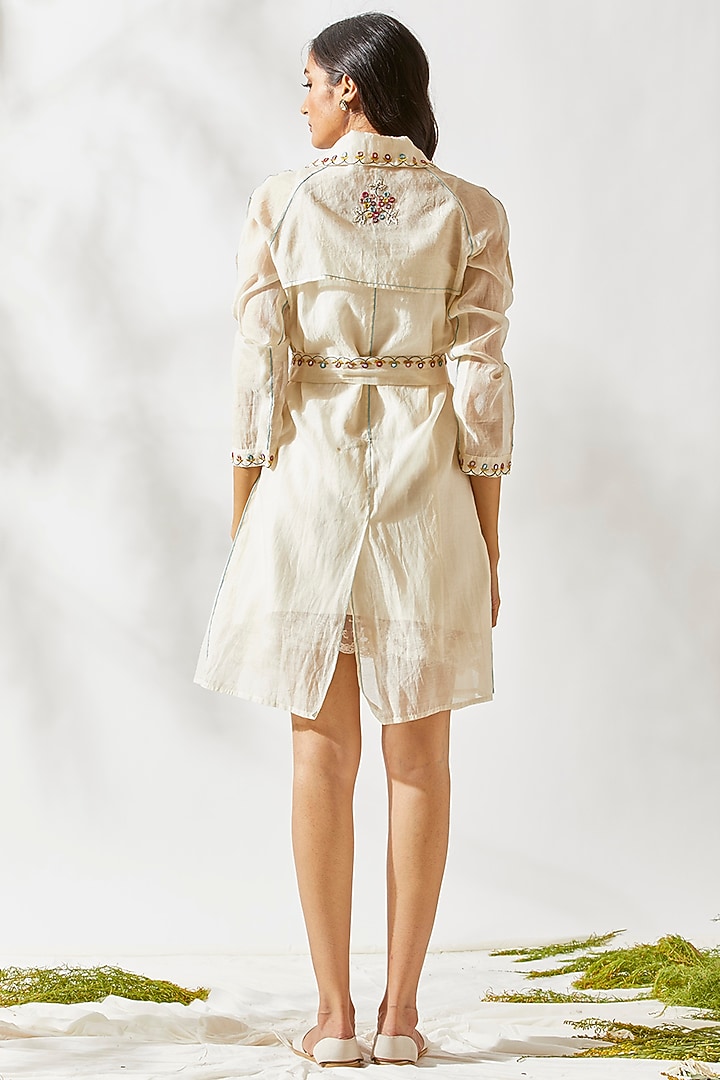 Ivory Boho Jacket Dress For Girls by Devyani Mehrotra - Kids at Pernia's Pop Up Shop