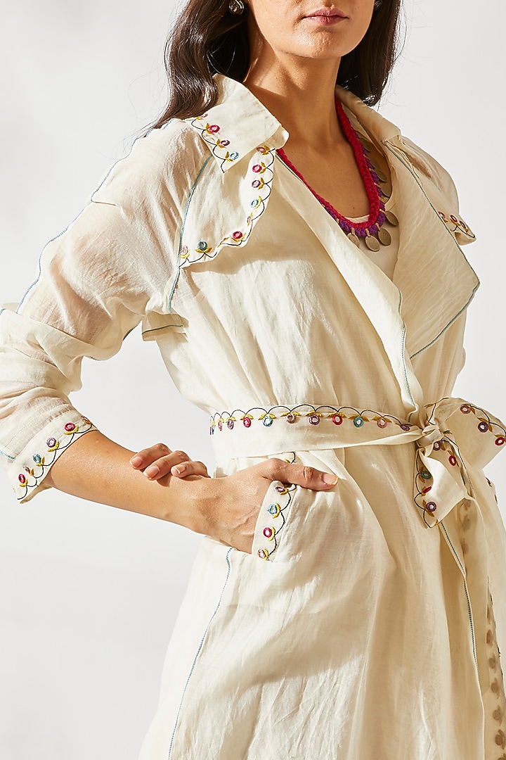 Ivory Boho Jacket Dress For Girls by Devyani Mehrotra - Kids at Pernia's Pop Up Shop