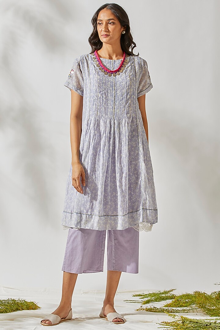 Purple Embroidered Tunic Set For Girls by Devyani Mehrotra - Kids at Pernia's Pop Up Shop