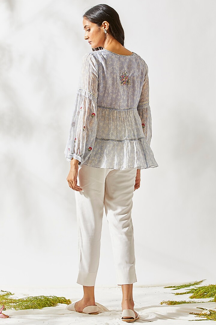 Lavender Mirror Work Top For Girls by Devyani Mehrotra - Kids at Pernia's Pop Up Shop