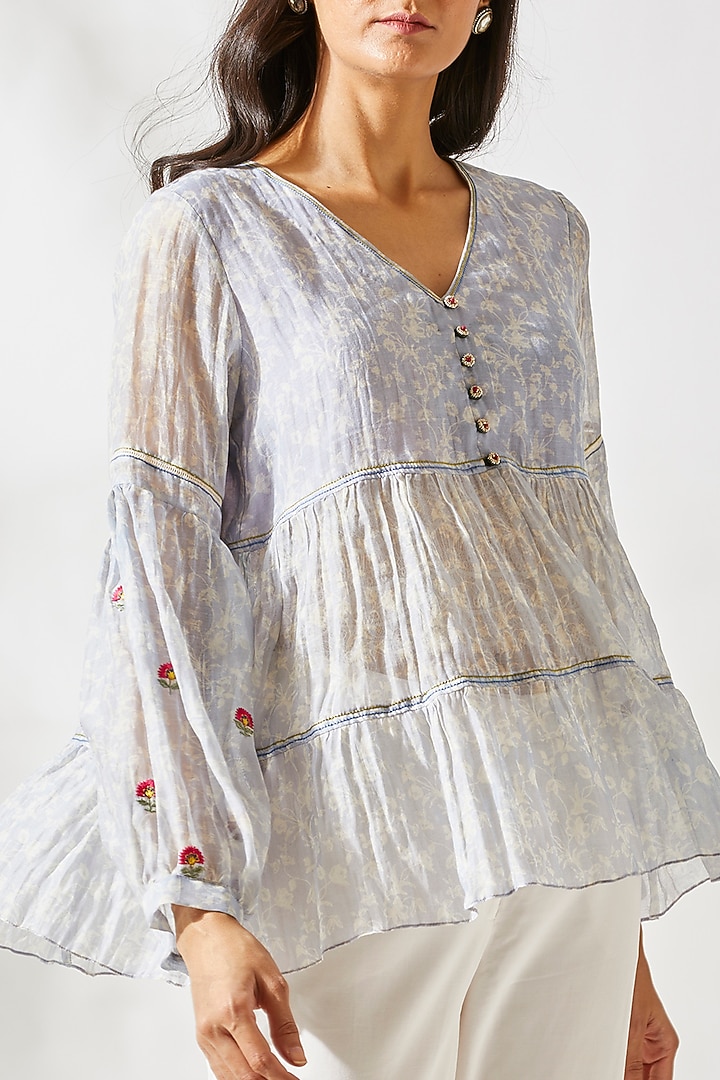 Lavender Mirror Work Top For Girls by Devyani Mehrotra - Kids at Pernia's Pop Up Shop