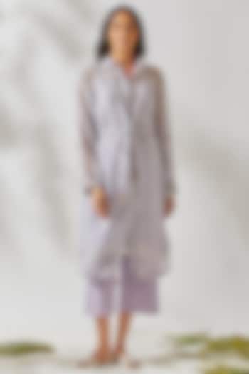 Purple Mirror Work Dress For Girls by Devyani Mehrotra - Kids