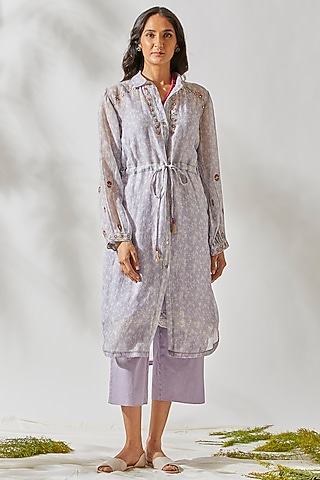 Purple Mirror Work Dress For Girls by Devyani Mehrotra - Kids