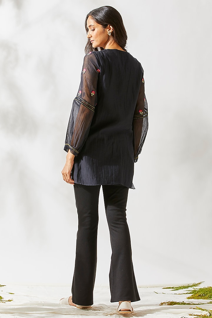 Black Thread Embroidered Top For Girls by Devyani Mehrotra - Kids at Pernia's Pop Up Shop