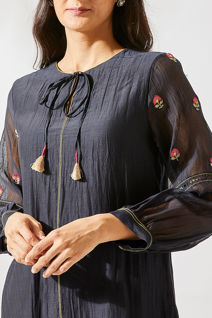 Black Thread Embroidered Top For Girls by Devyani Mehrotra - Kids at Pernia's Pop Up Shop