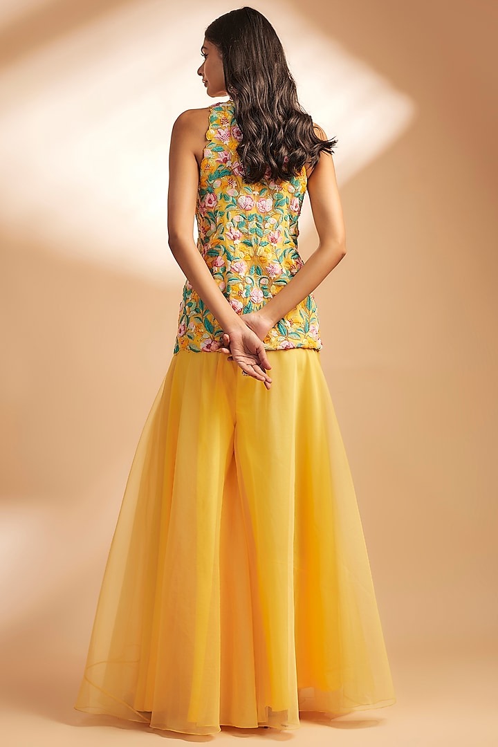 Yellow Silk & Organza Wedding Sharara Set by Dinesh Malkani at Pernia's Pop Up Shop