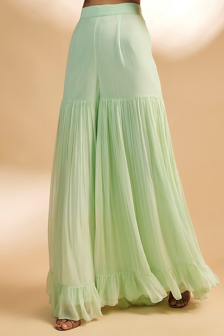Green Net & Georgette Wedding Sharara Set by Dinesh Malkani at Pernia's Pop Up Shop