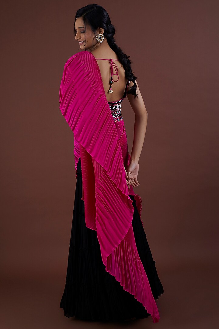 Black Viscose Pant Wedding Saree Set by Dinesh Malkani at Pernia's Pop Up Shop