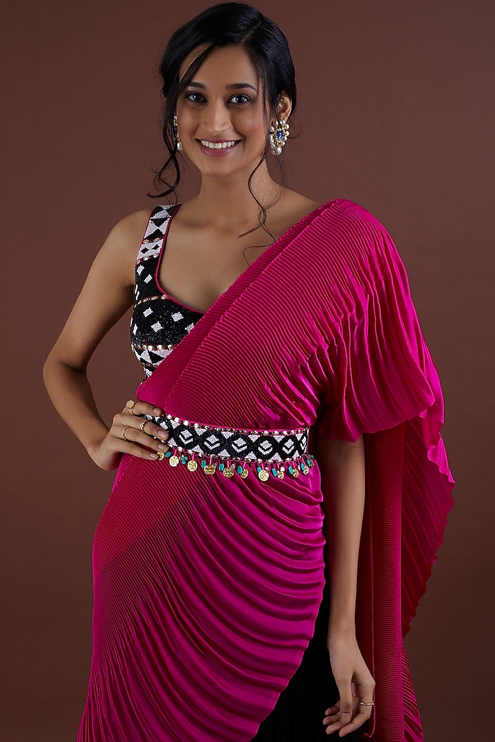 Black Viscose Pant Wedding Saree Set by Dinesh Malkani at Pernia's Pop Up Shop