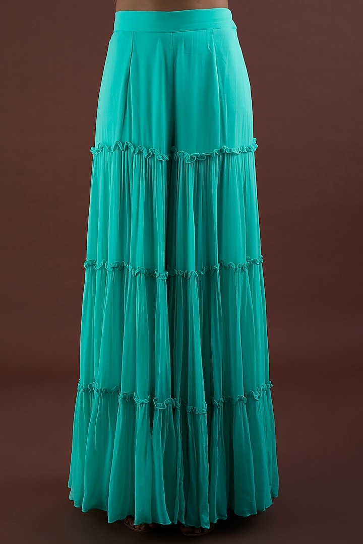 Turquoise Layered Wedding Sharara Set by Dinesh Malkani at Pernia's Pop Up Shop