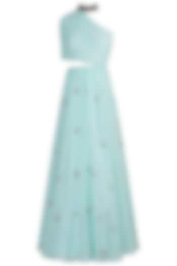 Mint one shoulder gown by DINESH MALKANI