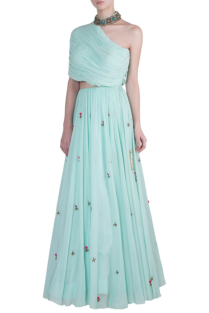 Mint one shoulder gown available only at Pernia's Pop Up Shop.