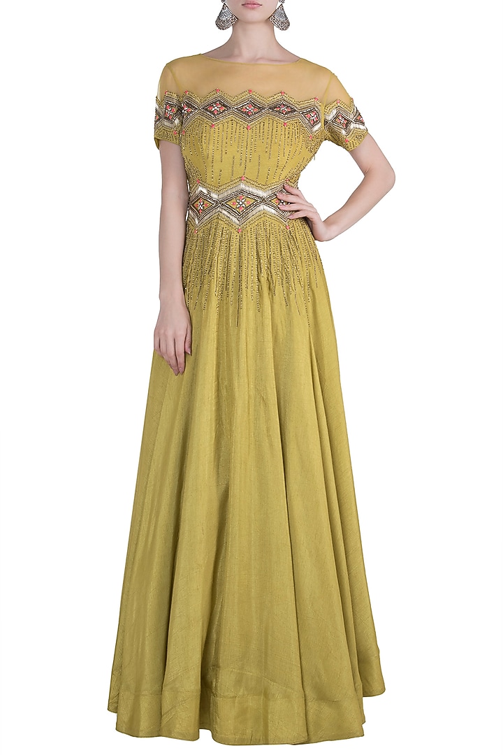 Olive zigzag gown available only at Pernia's Pop Up Shop.