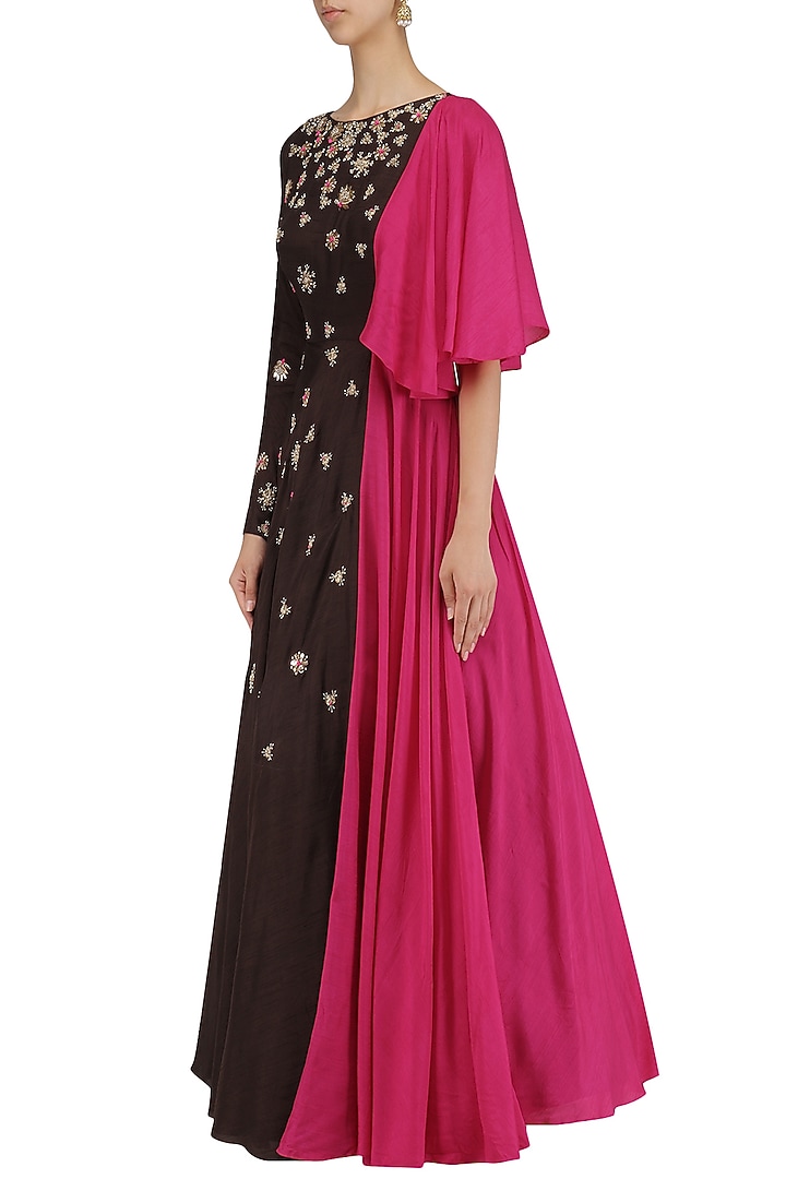 Brown one shoulder drape embroidered gown available only at Pernia's Pop Up Shop.