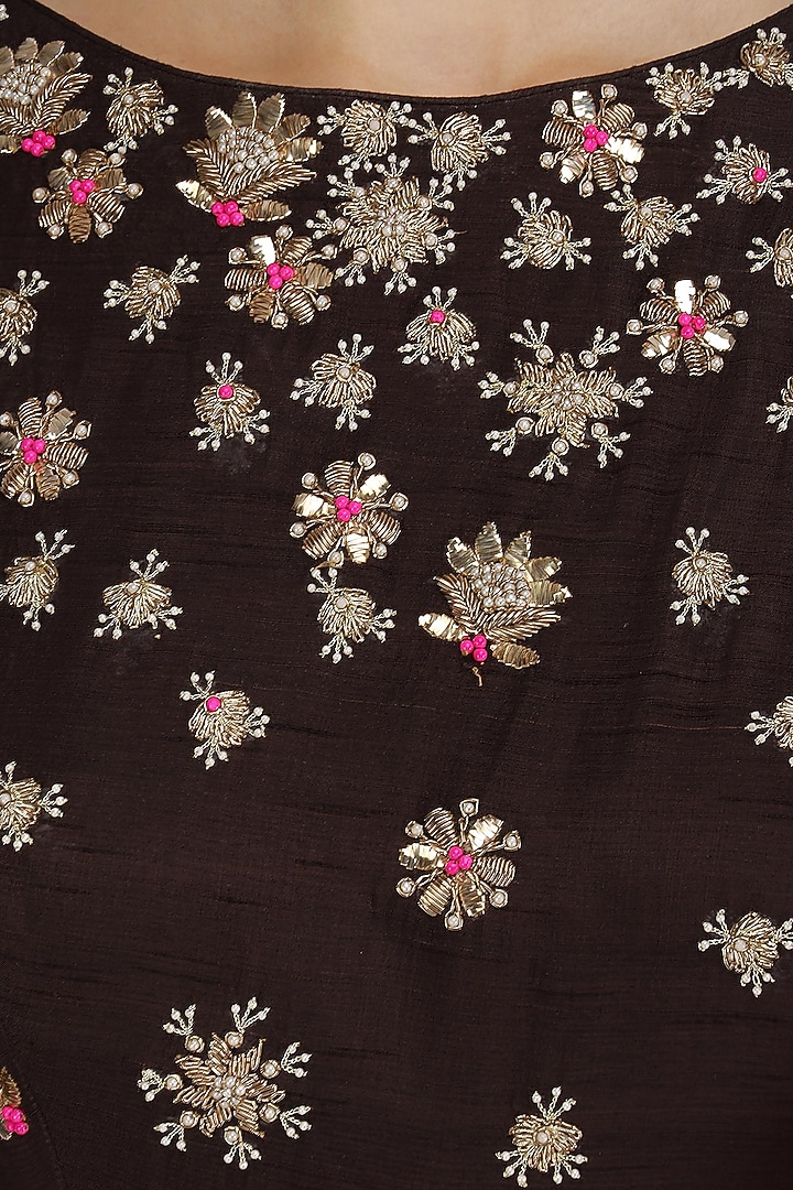 Brown one shoulder drape embroidered gown available only at Pernia's Pop Up Shop.
