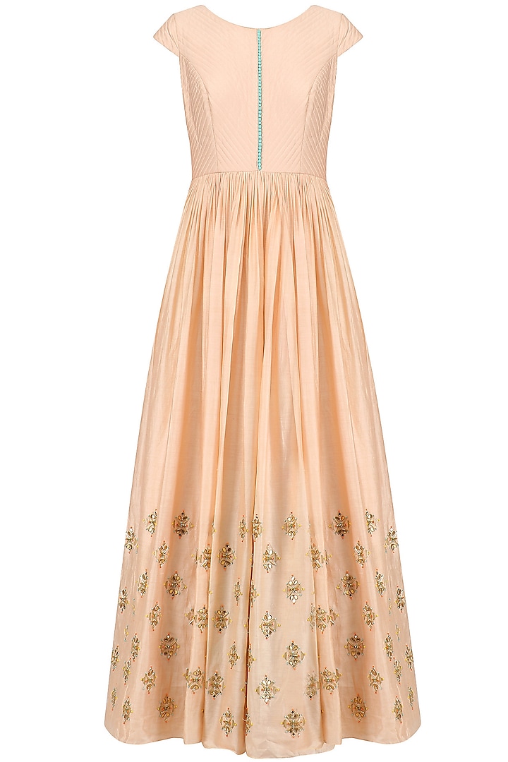 Peach Sequins Embroidered Anarkali Set by Dinesh Malkani
