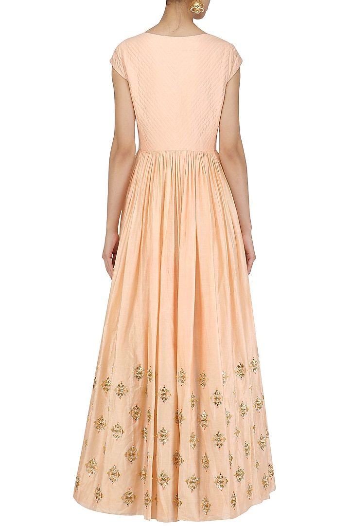 Peach sequins embroidered anarkali set available only at Pernia's Pop Up Shop.