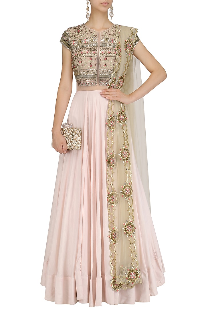 Pink floral embroidered kalidaar gown available only at Pernia's Pop Up Shop.