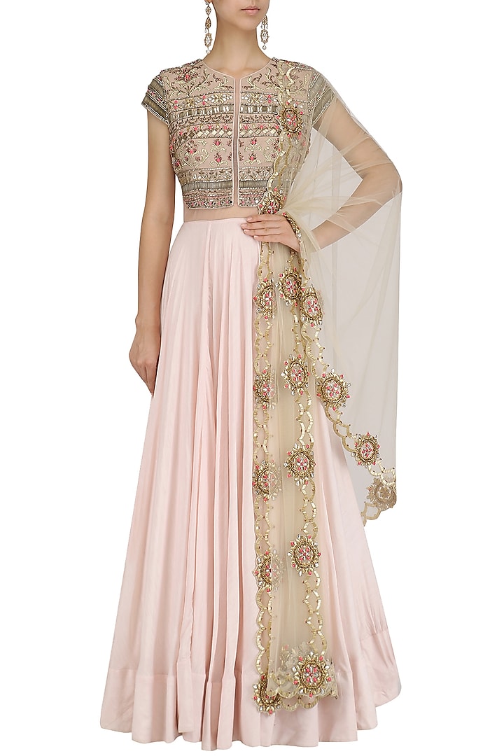Pink floral embroidered kalidaar gown available only at Pernia's Pop Up Shop.