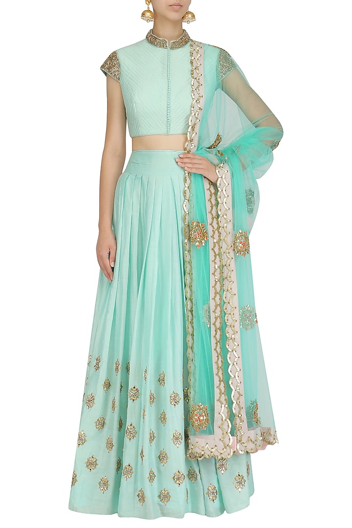 Mint embroidered blouse and flared skirt set available only at Pernia's Pop Up Shop.