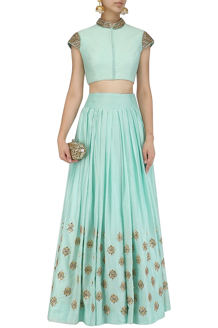 Mint embroidered blouse and flared skirt set available only at Pernia's Pop Up Shop.