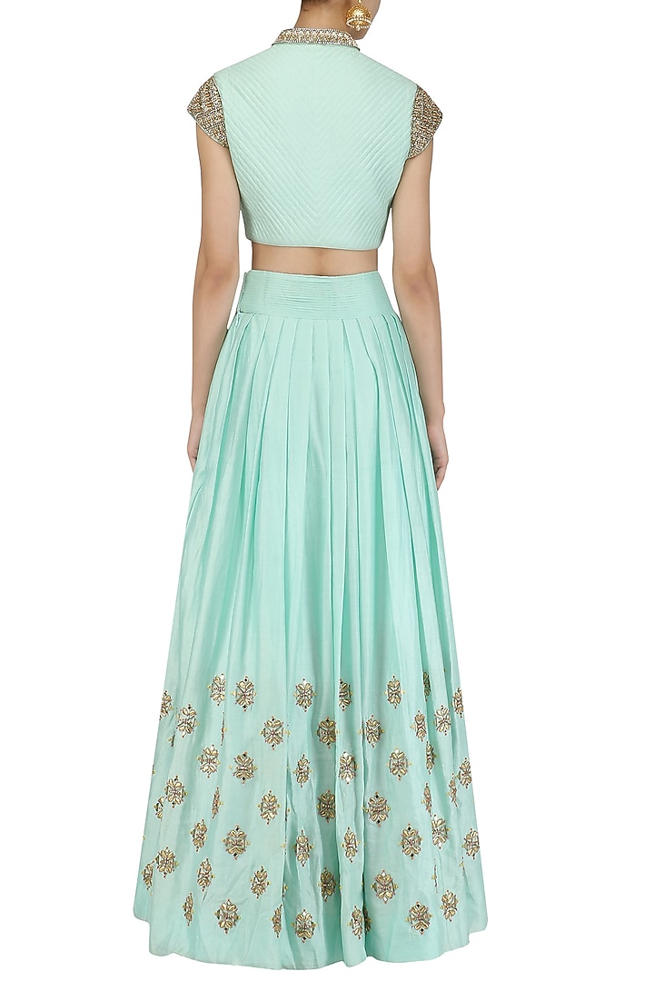 Mint embroidered blouse and flared skirt set available only at Pernia's Pop Up Shop.