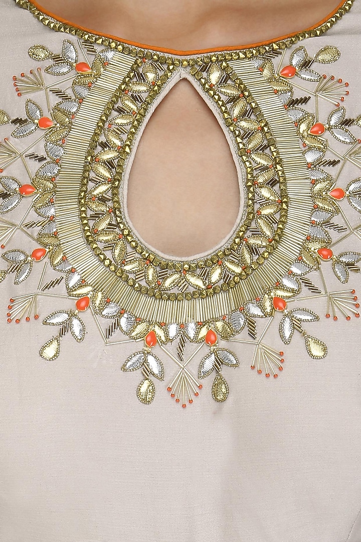 Grey embroidered anarkali and palazzo pants set available only at Pernia's Pop Up Shop.