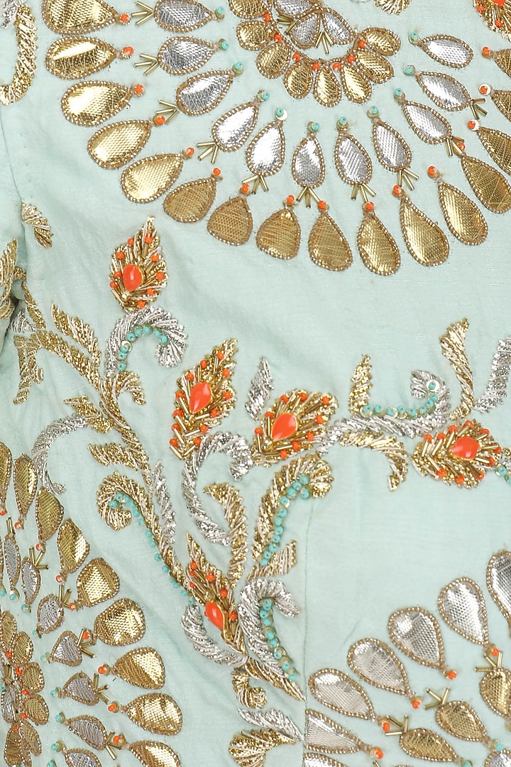 Ice blue anarkali and embroidered jacket hai available only at Pernia's Pop Up Shop.