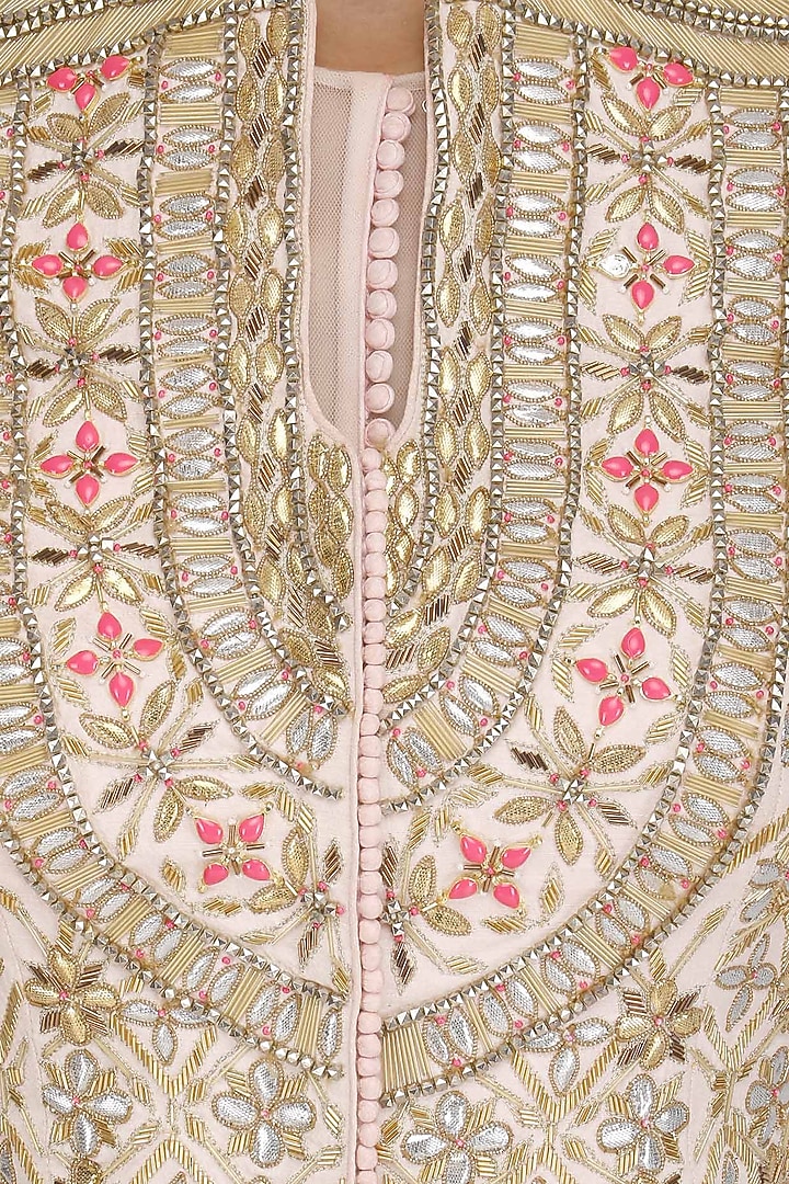 Ice blue anarkali and embroidered peplum jacket hai available only at Pernia's Pop Up Shop.