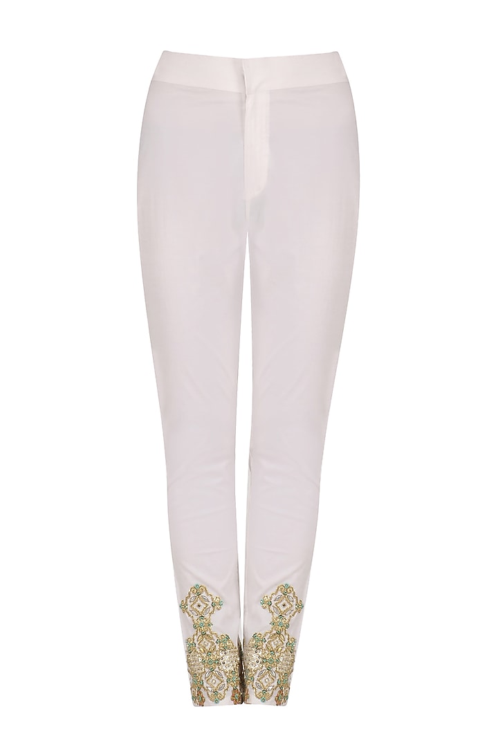 White and blue one shoulder kaftan and pants set available only at Pernia's Pop Up Shop.