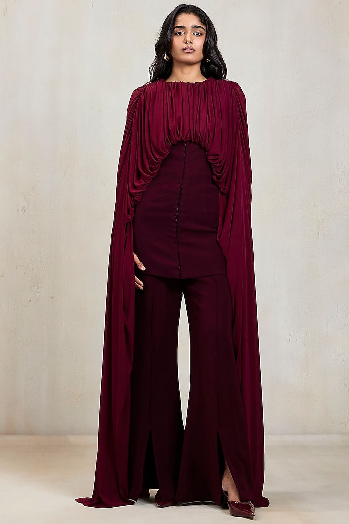 Aubergine Ferrari Net Sculpted Draped Co-Ord Set by Deme by Gabriella at Pernia's Pop Up Shop