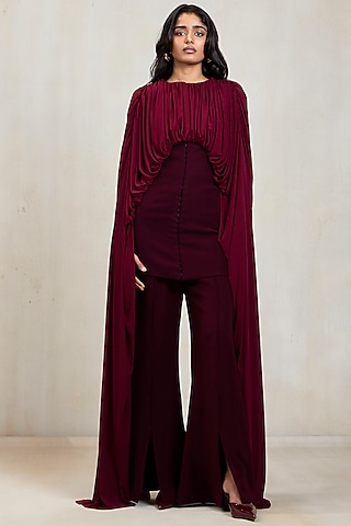 Aubergine Ferrari Net Sculpted Draped Co-Ord Set by Deme by Gabriella