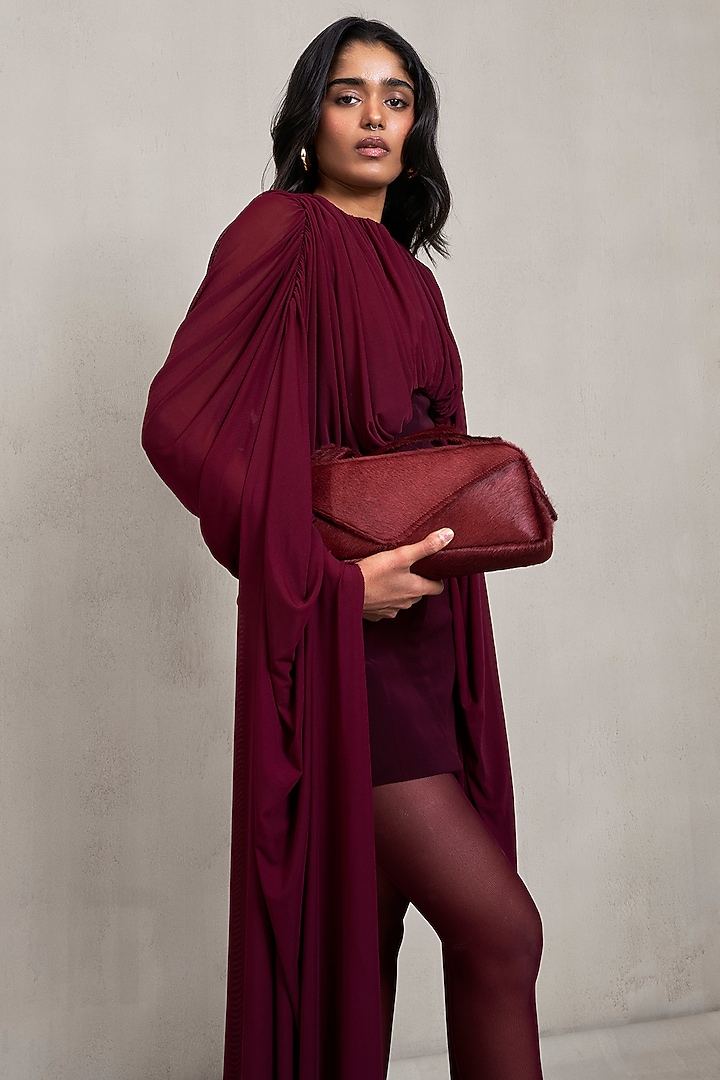 Aubergine Ferrari Net Sculpted Draped Co-Ord Set by Deme by Gabriella at Pernia's Pop Up Shop