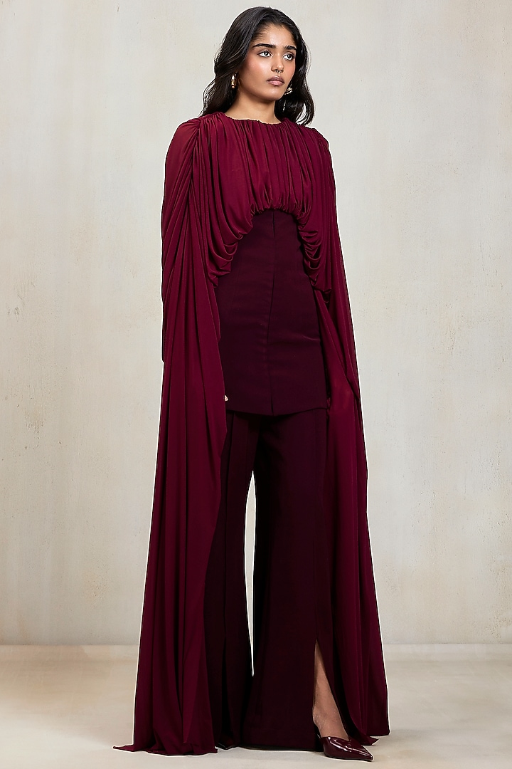 Aubergine Ferrari Net Sculpted Draped Co-Ord Set by Deme by Gabriella at Pernia's Pop Up Shop