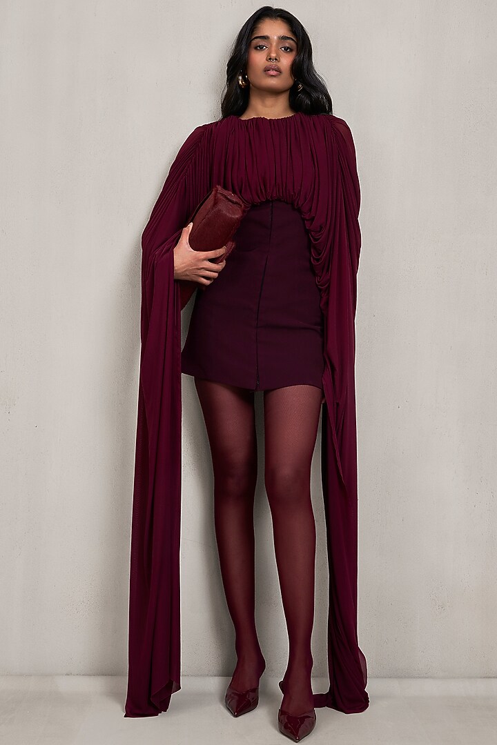 Aubergine Ferrari Net Sculpted Draped Co-Ord Set by Deme by Gabriella at Pernia's Pop Up Shop