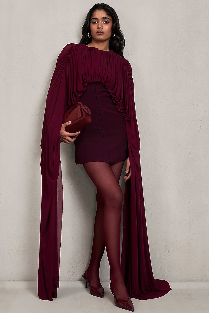 Aubergine Ferrari Net Sculpted Draped Co-Ord Set by Deme by Gabriella at Pernia's Pop Up Shop
