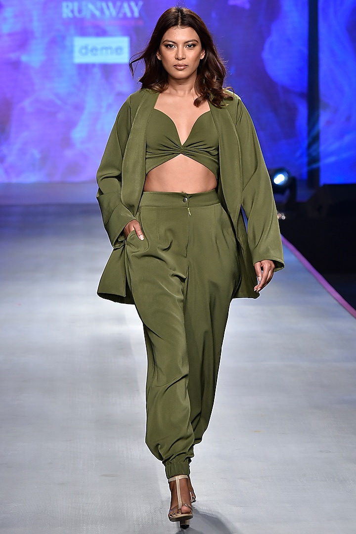 Rory Wrap Blouse And Pants Set - Olive Green