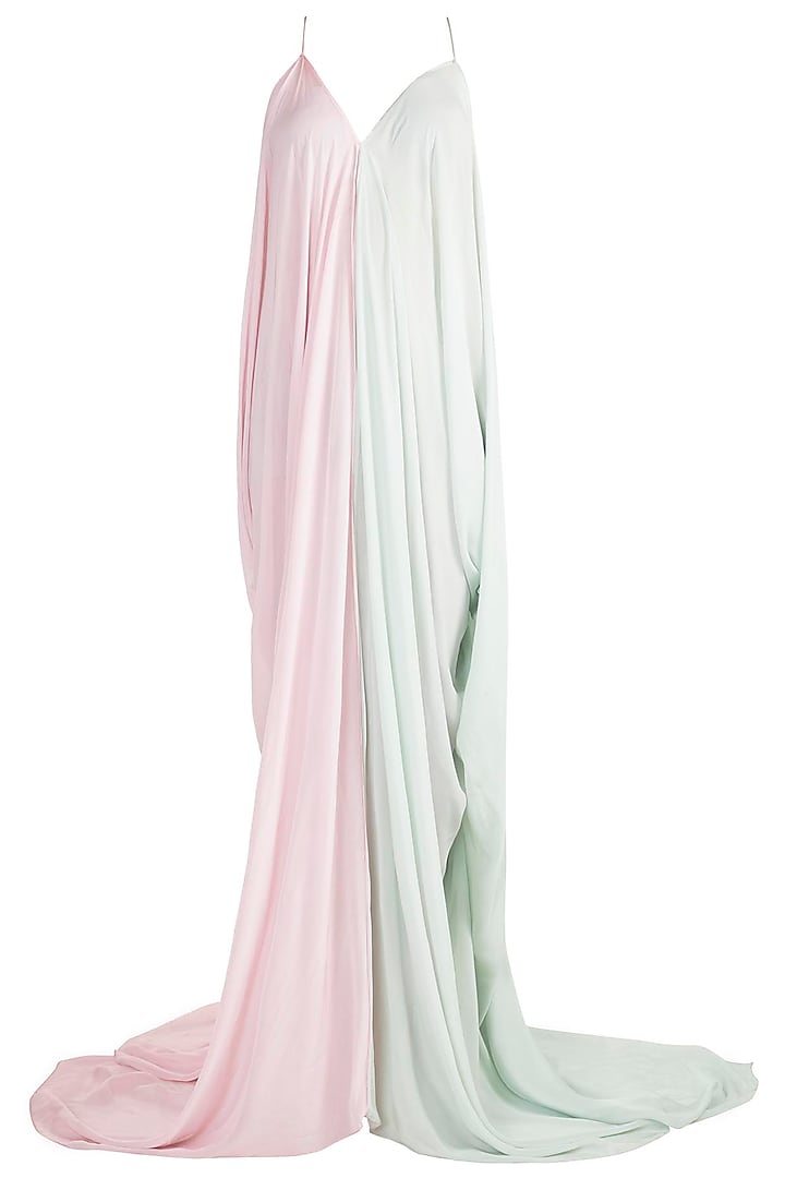 Baby Pink & Mint Green Cowl Gown by Deme by Gabriella