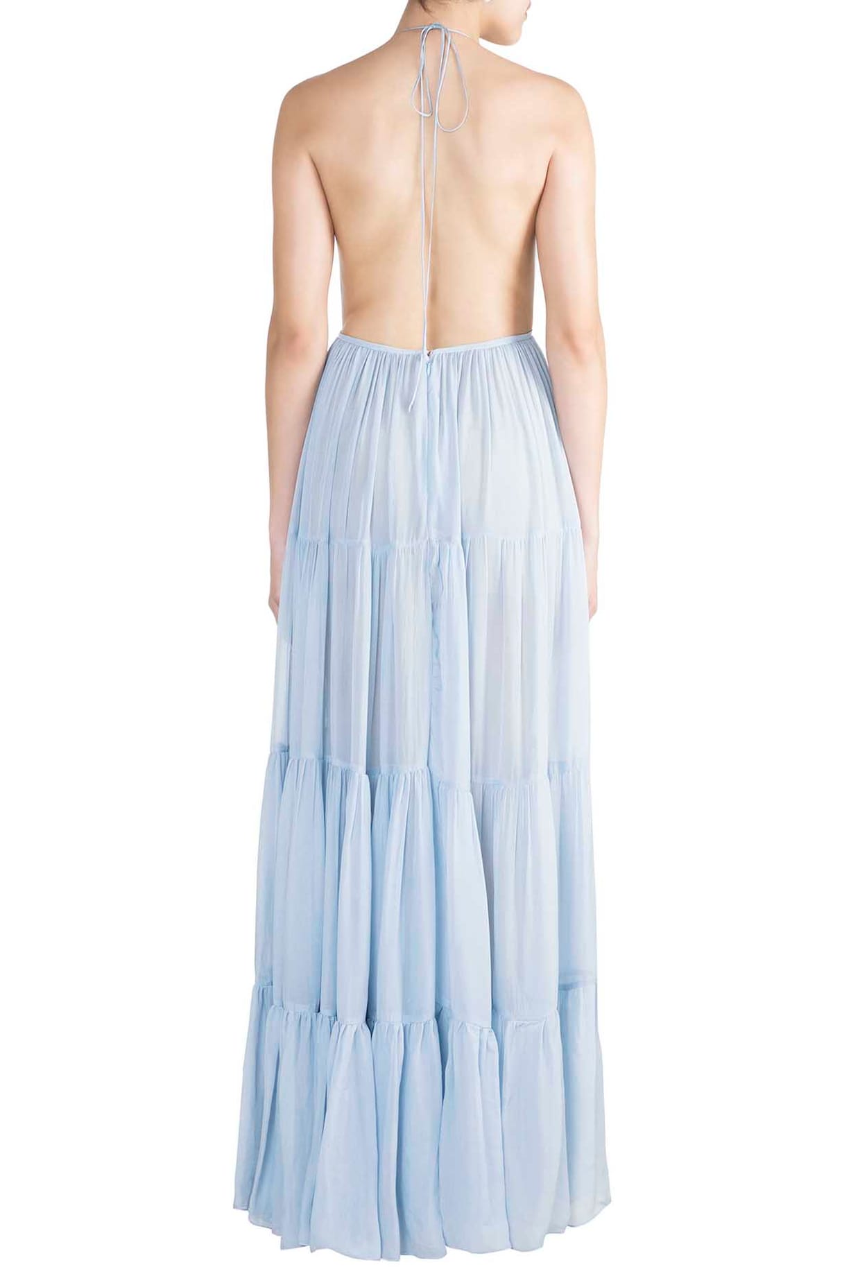 Baby Blue Halter Neckline Tiered Midi Dress