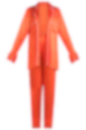 Orange Silk Satin Pajama Set by Deme by Gabriella