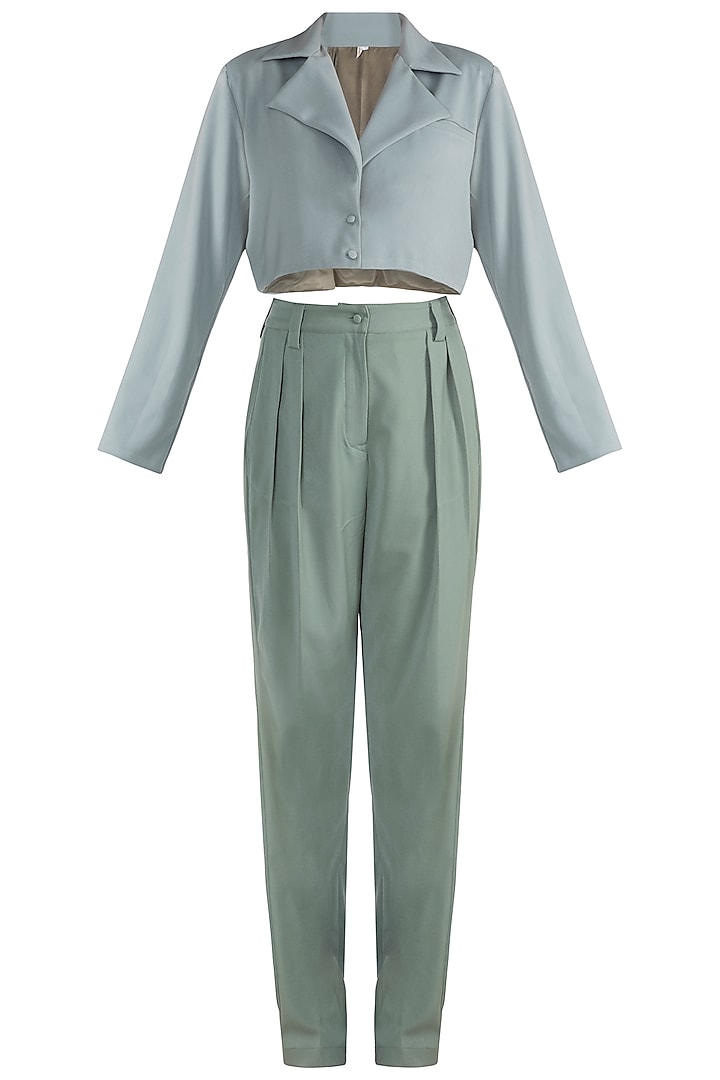 Teal Cropped Shirt With Pants by Deme by Gabriella