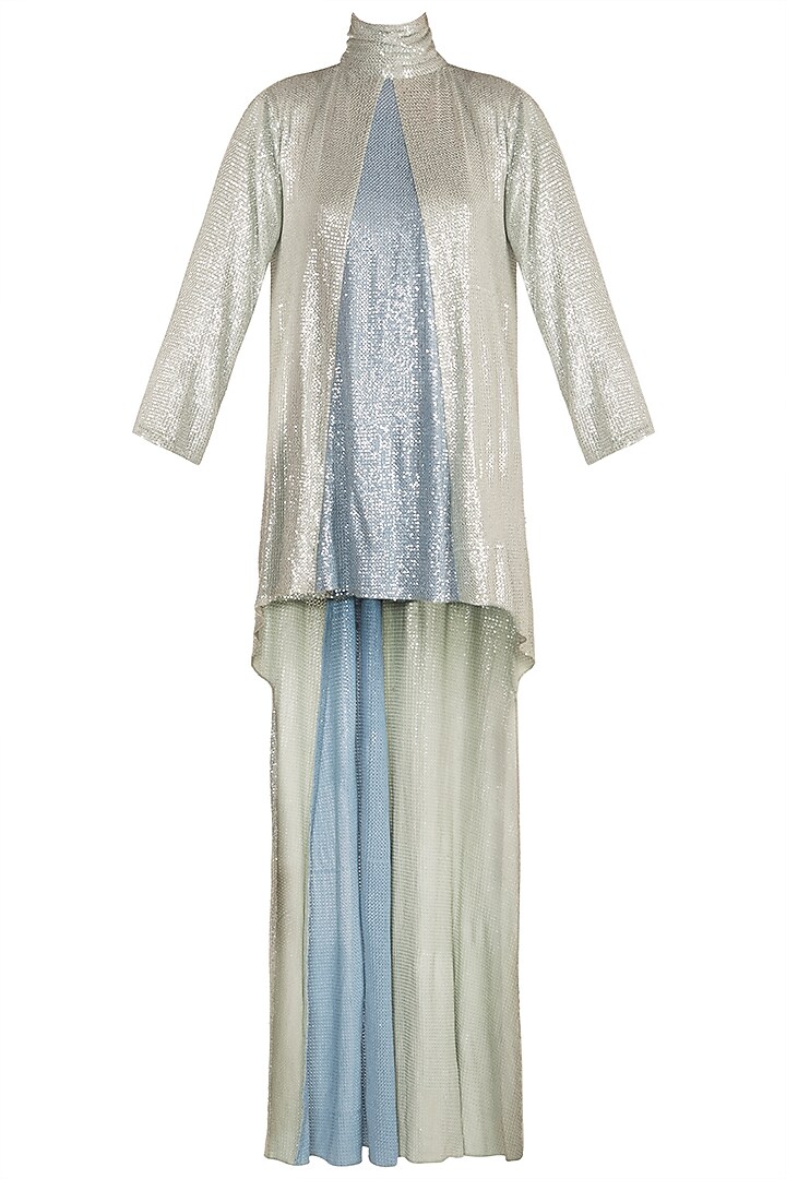 Silver High-Low Sequins Mini Dress by Deme by Gabriella